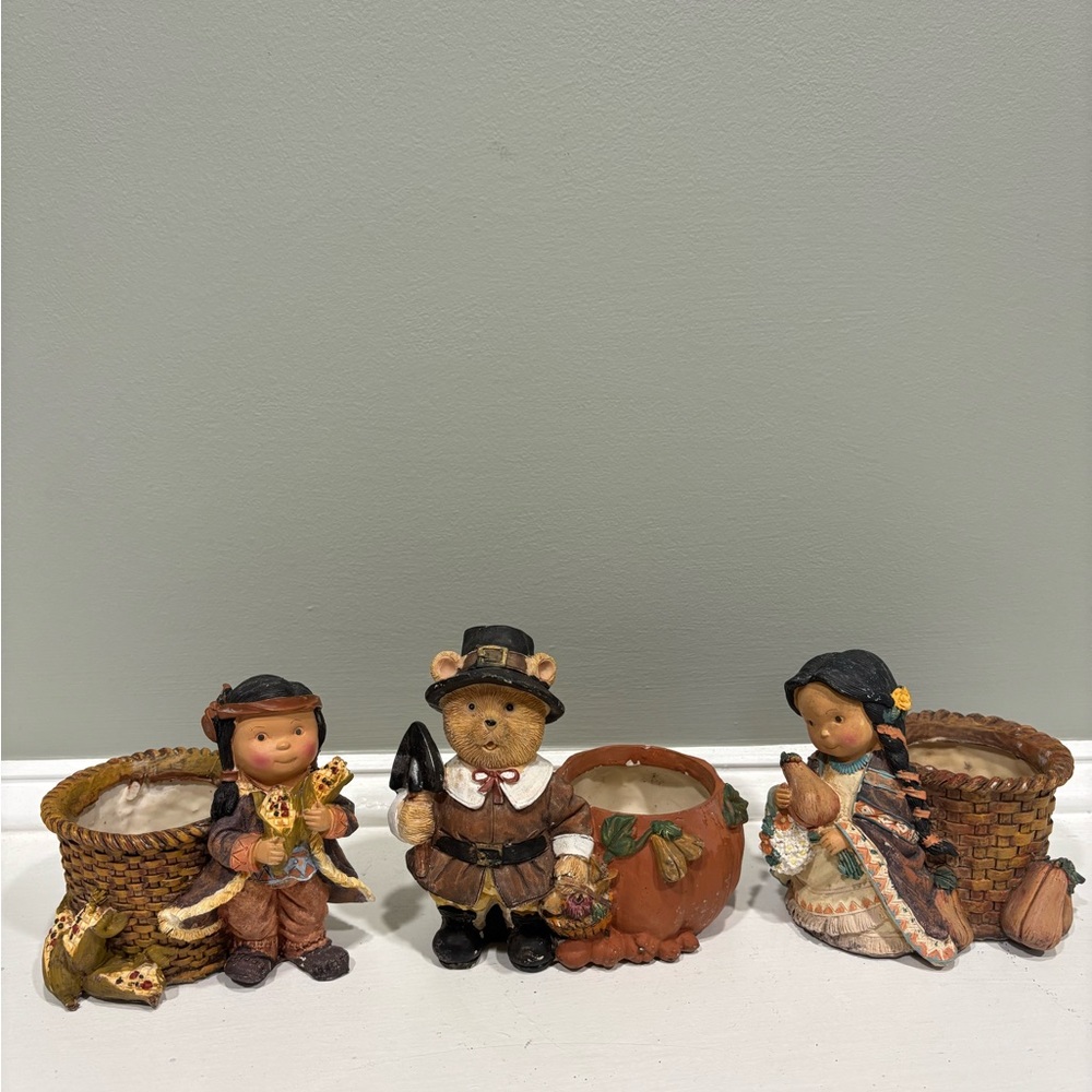 VTG 1980’s Thanksgiving Figurine Candle Holders Set - Picture 2 of 11
